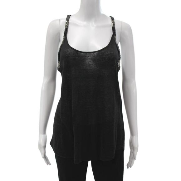 Nue 19 04 Tops - Nue 19 04 Women Linen Beaded Scoop Neck Camisole Black Size 36
